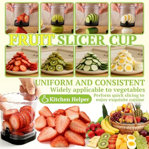 Hendiy Strawberry Slicer with Stainless Steel Blades | Egg & Fruit Slicer Cup for Banana, Cucumber, Mushroom | ABS Detachable Kitchen Gadget - Precision Berry Cutter Tool (Black, 1-Pack)