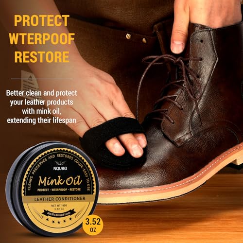 Mink Oil for Leather Boots, Boot Leather Care Kit, Leather Shoe Care Kit for Cowboy Boots, Work Boots, Leather Conditioner and Cleaner All-Natural Waterproof Soften and Restore Shoes