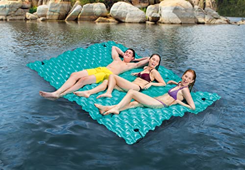 Intex 56841EP Giant Inflatable Floating Water Mat Relaxing Platform Pad for Pools and Lakes with 4 Connect 'n Float Connectors, Teal