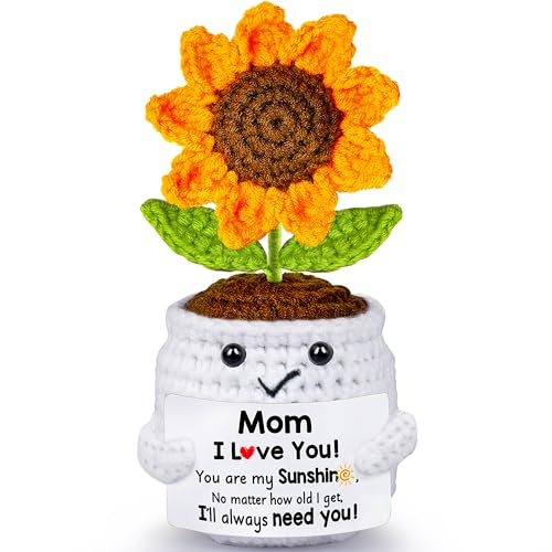 Mothers Day Mom Gifts for Mom, Gifts for Moms from Daughter Son, Mother's Day Birthday Gift for Moms Mommy Mother in Law Step Mama, Handmade Crochet Sunflower Doll I Love You Sweet Gift for Mum