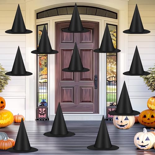 12 PCS Halloween Witch Hats, Black Hanging Witch Hats Porch Yard Decor