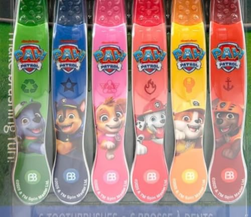 Brush Buddies Paw Patrol Kids Toothbrush Set of 6 Pack Soft Bristle Toothbrushes for Toddlers Ages 2+, Extra Gentle Bristles, Small Head, Easy Grip Handle, Fun Paw Patrol Characters, Kids Oral Care