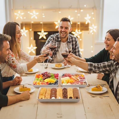 Lifewit Serving Tray for Party Supplies, Reusable Serving Platter for Catering, Snack, Fruit, Charcuterie, Appetizer, Plastic Food Trays, Hosting Essentials, BPA Free, White, 4 Pcs