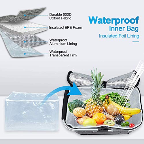 LIQING 35L Large Picnic Basket 2 Layers of Internal Pockets Leak-Proof and Insulated, Folding with Internal Support for enhansed Stability