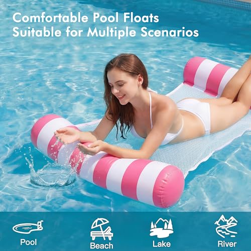 4 Pack Inflatable Pool Floats, OKSUWATER 4-in-1 Water Hammock, Pool Floats Adult Size for Swimming Pool Party Summer Lake Water Fun
