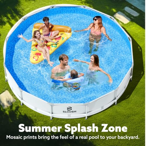 SLOOSH Round Above Ground Pool - 12ft x 30inch Outdoor Round Frame Above Ground Swimming Pool Set for Kids Adults with Filter Pump