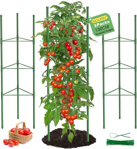 3 Pack Tomato Cages, 51.2in Tomato Plant Support Stakes Heavy-Duty, Garden Tomato Cages & Trellis for Climbing Vegetables, Tomatoes, Peppers, and Potted Plants(3)