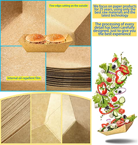 100 Pack 2lb Paper Food Trays, Heavy-Duty Paper Food Boat Disposable Serving Basket Tray for French Fries Nachos Snack Hot Dog Taco BBQ Popcorn Party Picnic Wedding Party (Brown)