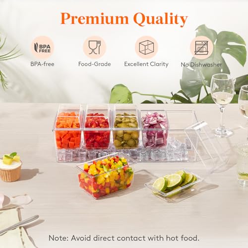 Lifewit Taco Bar Serving Set for Party with 5 x 20 oz Containers & Components, Ice Chilled Condiment Caddy Organizer, Garnish Serving Tray Platter for Mimosa Bar Accessories, Fruit, Salad, Food