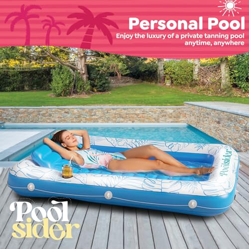 Poolsider Inflatable Tanning Pool Lounger |Large Inflatable Tanning Bed for Adults -4 in 1 Multipurpose Sunbed Tub | Pool Floats Adults