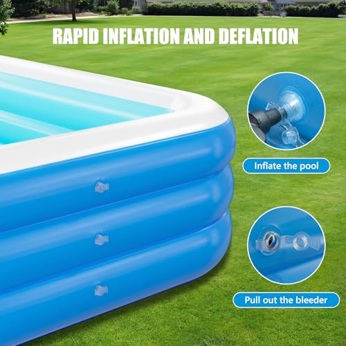 Inflatable Pool for Adults, 103" x 65" x 22" Blow Up Pools, Rectangular Family Swimming Pool
