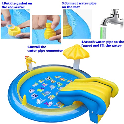 Dinosaur Inflatable Play Center, Kids Round Wading Swimming Pool with Slide, Dinosaur Sprinkle, Mushroom Shade for Kids Children Summer Outdoor Splish Splash, Garden Backyard Water Park, 87"x75"x31.5"