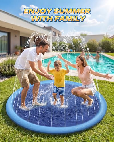 Raxurt Splash Pad, Non-Slip Thicken Splash Pad for Kids Ages 4-8 Toddler Baby Splash Sprinkler Pad Dog Pool Summer Outdoor Water Toys for Boys Girls, 59'' Blue