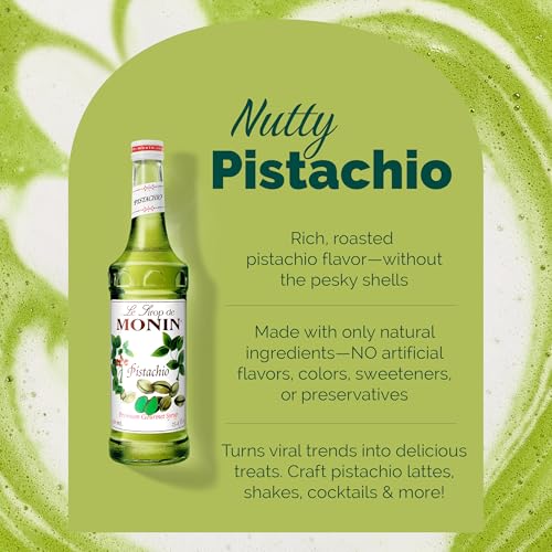 Monin - Pistachio Syrup | Rich & Buttery Sweetness, Premium Syrup for Coffee, Cold Brews & More | Clean Label with No Artificial Flavors, No Artificial Preservatives (BPA Free Bottle, 33.8 fl oz)