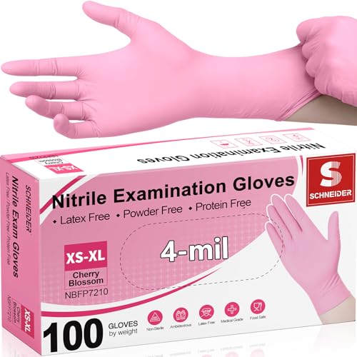 Schneider Nitrile Exam Gloves, 4-mil Medical Gloves Disposable Latex Free, Powder Free, Food Safe Glove for Examination