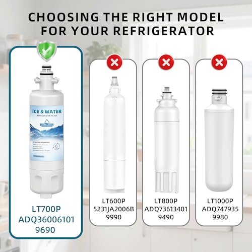 3-Pack ADQ360061 LT700P Water Filter Replacement for LG Kenmore Elite, Compatible with LG ADQ36006101 795 9690 LFDS22520S LFXS30766S, 200 Gallon Capacity