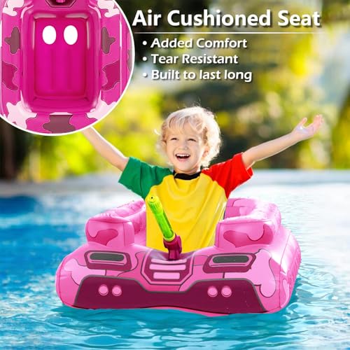 Tank Pool Floats Kids Adults - Jasonwell Inflatable Pool Floaties Swimming Pool Tank with Water Cannon Gun Swim Floaty Rafts Lake Beach Party Pool Toys for Boys Girls Toddlers Kids (Rose, M)
