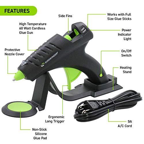 Surebonder Cordless Hot Glue Gun, High Temperature, Full Size, 60W, 50% More Power - Sturdily Bonds Metal, Wood, Ceramics, Leather & Other Strong Materials (Specialty Series CL-800F)