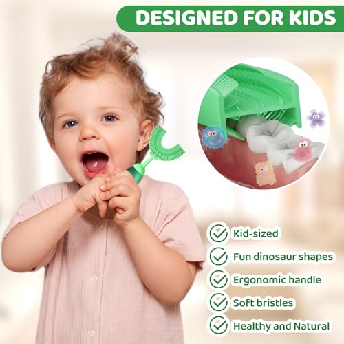 U-Shaped Toothbrush for Kids Ages 2-7, Soft Food-Grade Silicone for Sensitive Gums, 360° Teeth Cleaning Design, Training & Travel-Friendly Toddlers' Toothbrush (Green)