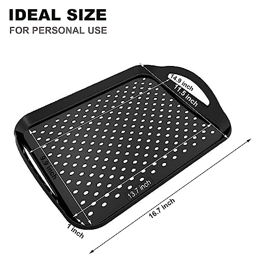 ECOIOU Non Slip Food Serving Tray with Handles, 2-Pack Rectangle Anti-Slip Non-Toxic Dishwasher Safe Tray for Snack Fruit Dessert Breakfast Drink,Black