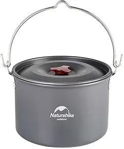 Naturehike Camping Soup Pot Cookware with Lid Large Outdoor Portable Hanging Pot Cooking Set for 1-6 People