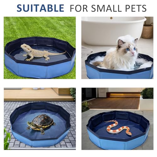 Eooqi Foldable Bearded Dragon Bath Tub, Collapsible Reptile Bath Pool for Lizards, Hedgehogs & Small Pets, Portable Non-Slip Water Tub (Blue, 19 x 3.5 in) | Reinforced Bottom for Added Stability, Ideal for Regular Reptile Grooming
