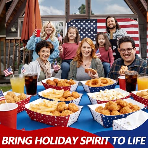 30 Pack Red, White, Blue Star Food Trays, Disposable Paper Serving Containers Boats for Popcorn, Snacks, Food Trucks, 4th of July, Memorial Day, BBQs, Patriotic Parties, Picnics, Summer Party Supplies