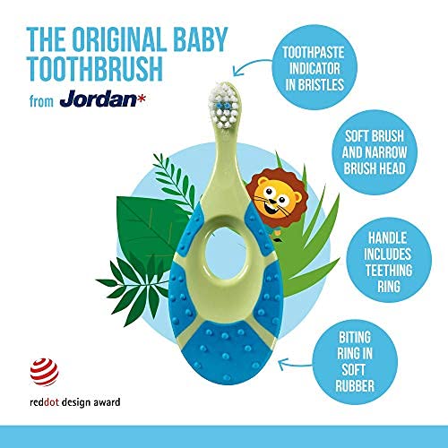 Jordan* | Step 1 Baby Toothbrush | 0-2 Years, Soft Bristles, BPA Free | Green & Blue | 4 Pack