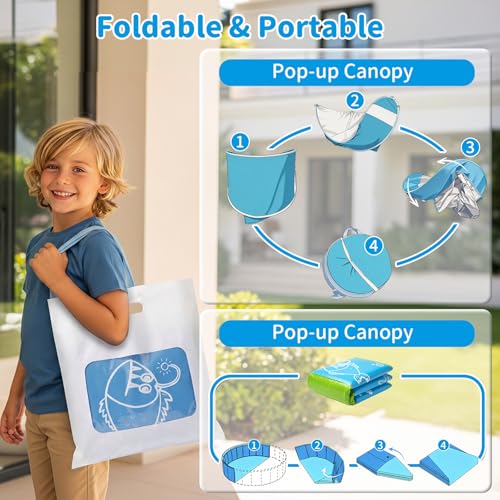 Kids Pool for Toddler, Foldable Kiddie Pool with Removable Canopy, Portable Baby Toddler Pool for Indoor Outdoor, Quick Setup No Tools, Easy Drain Non-Slip Splash Pool for Backyard & Travel (47in)