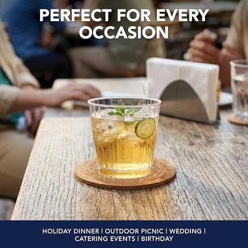 Party Essentials Deluxe/Elegance Hard Plastic Party Cup/Old Fashioned Tumbler/Cocktail Glass, 9 oz., 80 Count, Clear