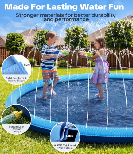 Raxurt Splash Pad for Kids and Dogs, 157'' Super Large Anti-Slip Splash Sprinkler Pad for Baby Toddler, Thicken Splash Pad Dog Pool Summer Outdoor Water Toys