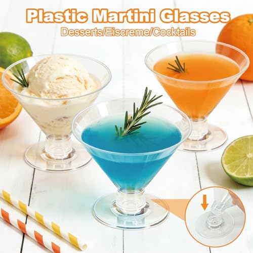 50 PCS Disposable Martini Glasses for Parties 5oz,Plastic Martini Glasses Disposable,Martini Plastic Cups for Wedding Party Bowl Wine Ice Cream Fruit