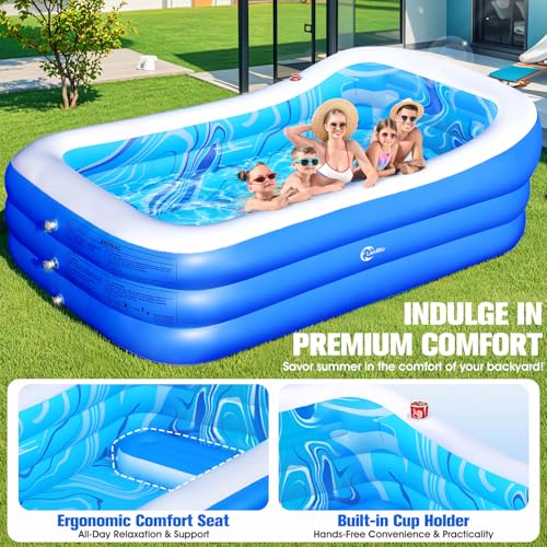 Inflatable Pool with Big Backrest and Seat,Oversized Thickened Large BlowUpPool for Adults,Inflatable Backyard Pools for Adult,Durable Swimming Pools Summer Water Party98 x63