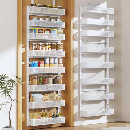 Pantry Door Organizers and Storage, 8-Tier Large Metal Heavy-Duty Frame Over the Door Spice Rack, 2 in 1 Wall-Mounted or Hanging shelf for Kitchen