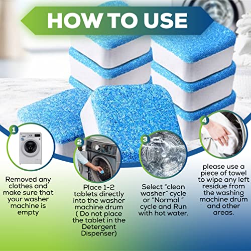True Fresh Washing Machine Cleaner Descaler 15 Pack Tablets, Deep Cleaning Deodorizer for HE Front & Top Load Washers, Eliminates Odor Buildup Residue Grime, Cleans Drum Pump Valve Hoses Septic Safe