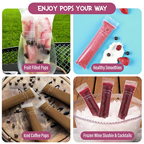 125 Disposable Ice Popsicle Mold Bags| BPA Free Freezer Tubes With Zip Seals | For Healthy Snacks, Yogurt Sticks, Juice & Fruit Smoothies, Ice Candy Pops| Comes With A Funnel (8x2")