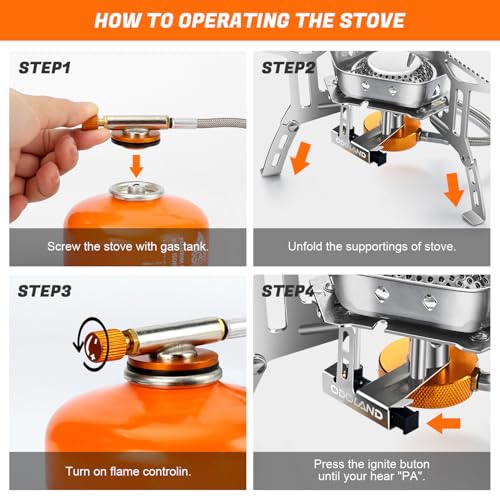 Odoland 3500W/6800W Windproof Camp Stove Camping Gas Stove with Fuel Canister Adapter, Piezo Ignition, Carry Case, Portable Collapsible Stove Burner for Outdoor Backpacking Hiking and Picnic