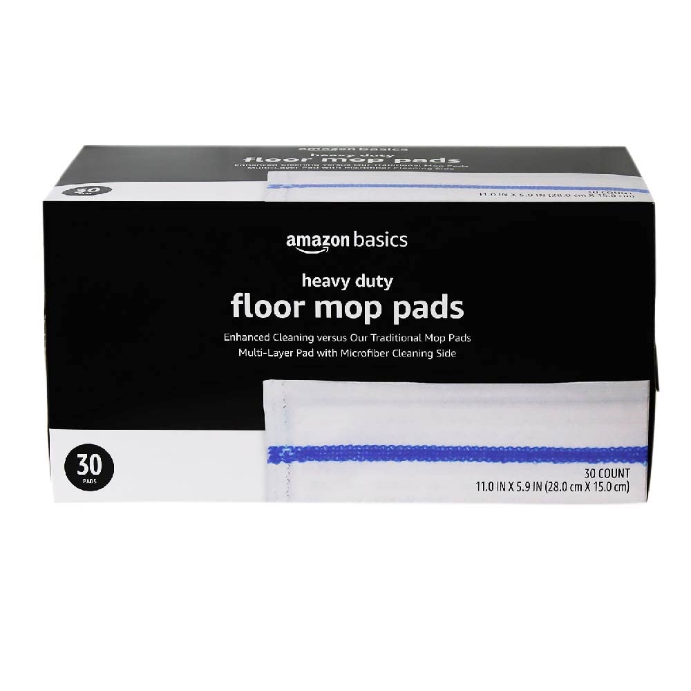 Basics Heavy Duty Disposable Floor Cleaning Mopping Pads with Absorbent Microfiber, Fits Swiffer WetJet Mopping Systems, 30 Count