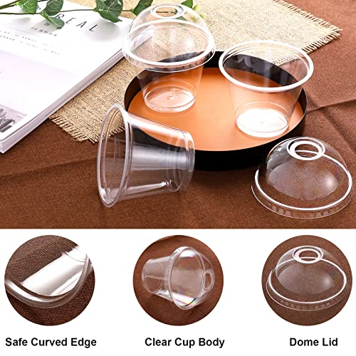 TashiBox 9 Ounce -100 Pack plastic cups with dome lids | Plastic Cocktail Glasses with lids | Plastic Drinking Cups with Lids | Bulk Party Cups | Wedding Tumblers