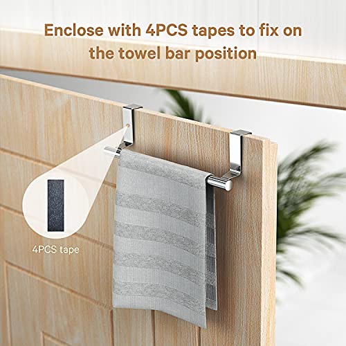 Stainless Steel Over Door Towel Rack Bar Holders for Universal Fit on Over Cabinet Cupboard Doors 2 Pack (Sliver)