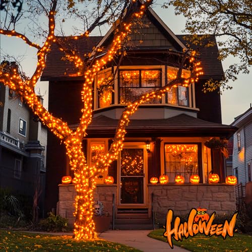 JMEXSUSS 33FT 100 LED Orange Lights for Halloween, Battery Operated