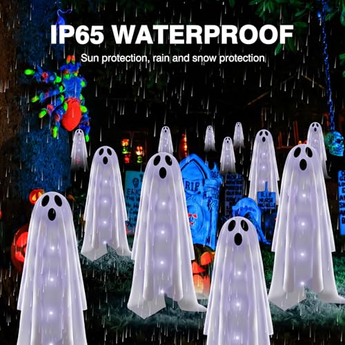 Halloween Decorations Solar Garden Lights Outdoor,6PACKS Halloween Ghost Decorations Lights with Scary Party Gifts Decor,Solar Scary Ghost Path