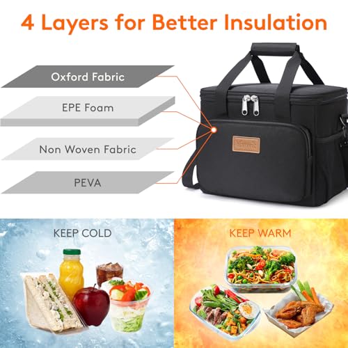 Lifewit Medium Lunch Bag, Insulated Lunch Box, Soft Cooler Cooling Tote for Adult Men Women, Black 12-Can (9L)