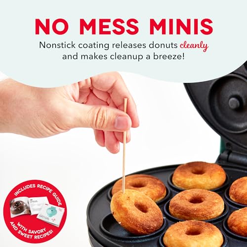 Dash Express Mini Donut Maker - Homemade Dessert Maker - Features Double-Sided, Non-Stick Surface & Space-Saving Design - Makes 7 - Aqua