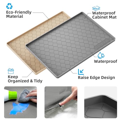 Silicone Under Sink Mat 34" x 22", kitchen Essentials and Gadgets, Shelf liner and Cabinet Protector, Home Organizers and Storage, Waterproof Bathroom Tray