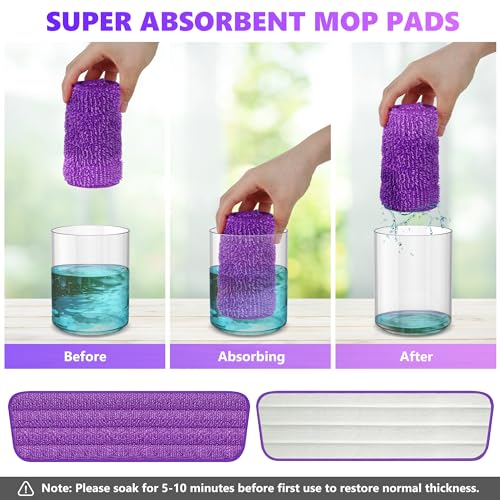 Reusable Mop Pads Compatible with Swiffer PowerMop, Microfiber Pads Refills for 13''-15'' Spray Mop, Wood Floor Replacement Refill Machine Washable for Multi-Surface Floor Cleaning, 6 Pack