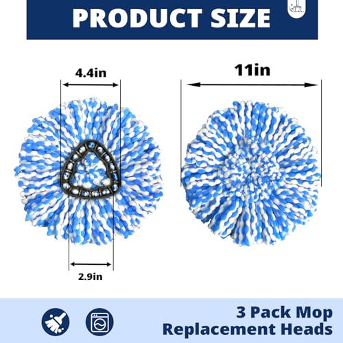 3 Pack Spin Mop Replacement Head Compatible with RinseClean 2-Tank System, Microfiber Mop Refill, Machine Washable Deep Cleaning Mop Head for Hardwood Tile Floor