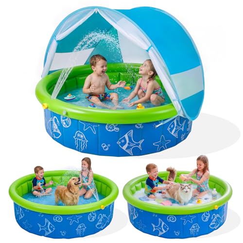 Kids Pool for Toddler, Foldable Kiddie Pool with Removable Canopy, Portable Baby Toddler Pool for Indoor Outdoor, Quick Setup No Tools, Easy Drain Non-Slip Splash Pool for Backyard & Travel (47in)