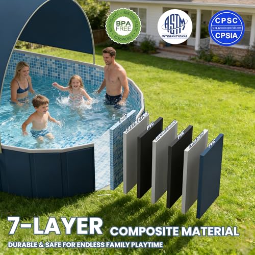 Foldable Pool with Canopy,10FT NonInflatable Above Ground Swimming Pools | Inner Diameter 102"x72"x20", Durable PVC, Oversize Thickened, Easy Setup