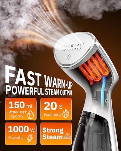 OGHom Portable Travel Handheld Steamer for Clothes, Garment Wrinkle Remover, 1000W Strong Penetrating Fabric Steamer, for Home, Office, Travel (ONLY FOR 120V) -White